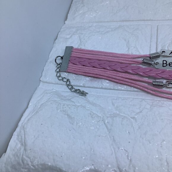 Pink Ribbon Breast Cancer Awareness FAITH BELIEVE HOPE Leather Braided Bracelet - Picture 4 of 6